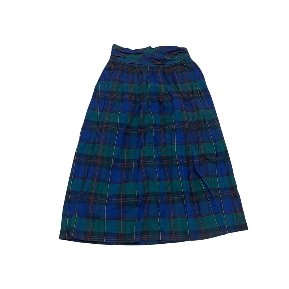 Talbots Women 10P Blue Green Plaid Cotton Midi Skirt Pockets High Waist Heritage